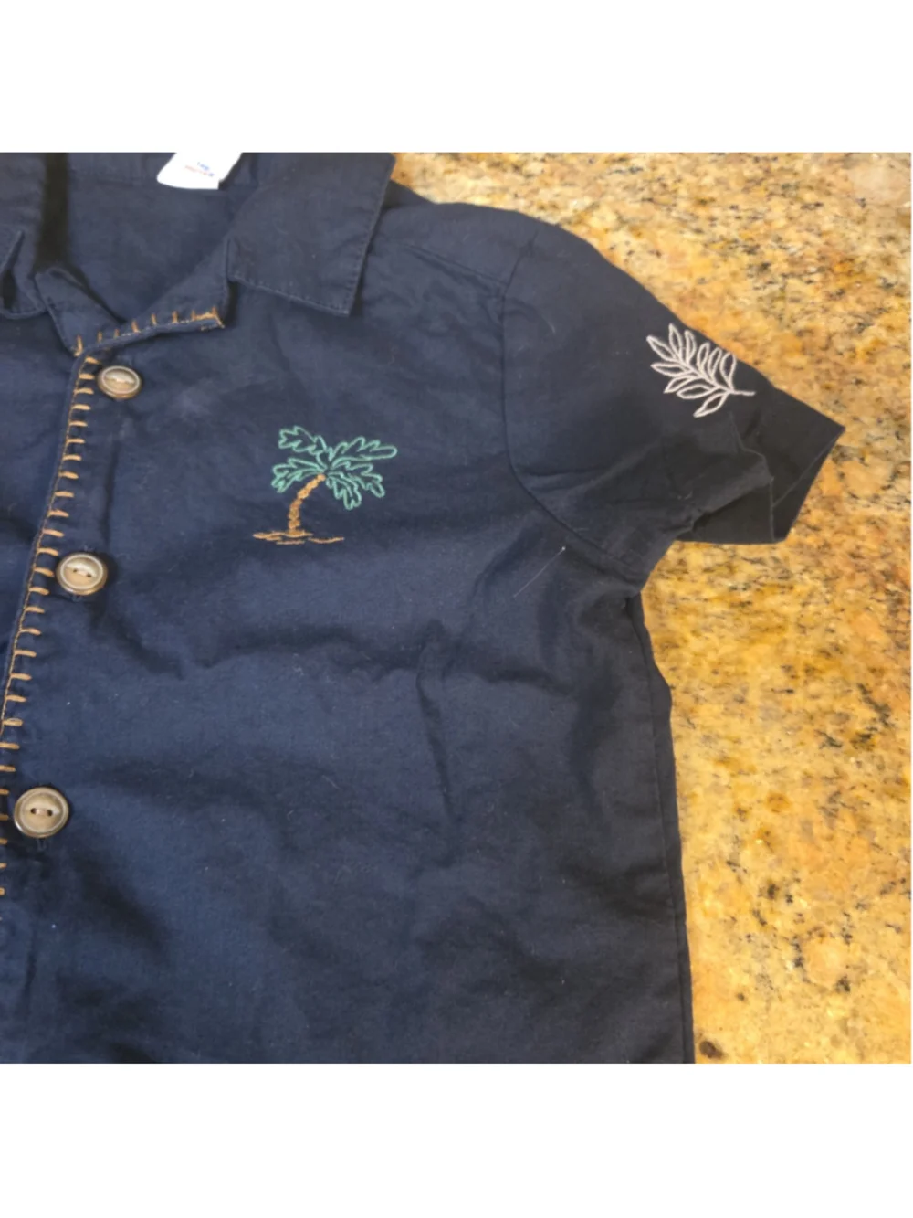 Baby Old Navy Button Down Shirt 18-24 Months Black Tropical Embroidered (0227]